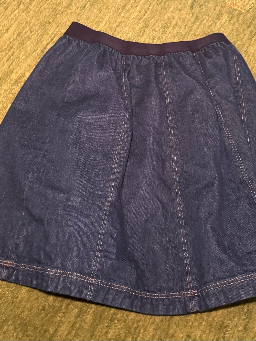 Boden Dark Indigo Denim Paneled A-Line Skirt Size 12R Regular 12 Modest Knee 24"